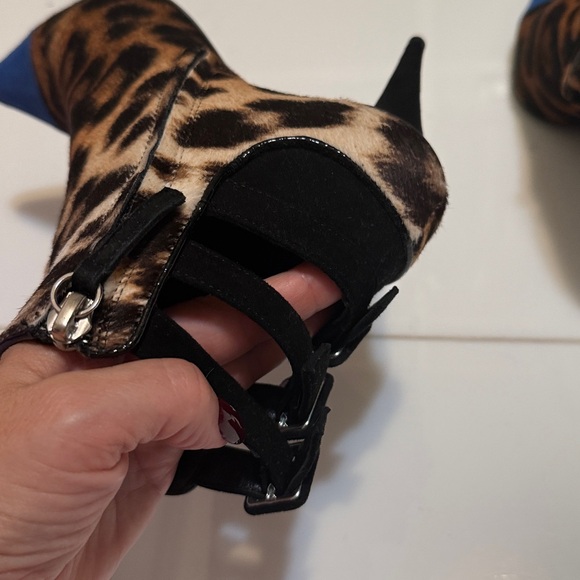 Giuseppe ZANOTTI black blue ANIMAL PRINT PONY HAIR ankle boots 37.5 - Picture 4 of 7